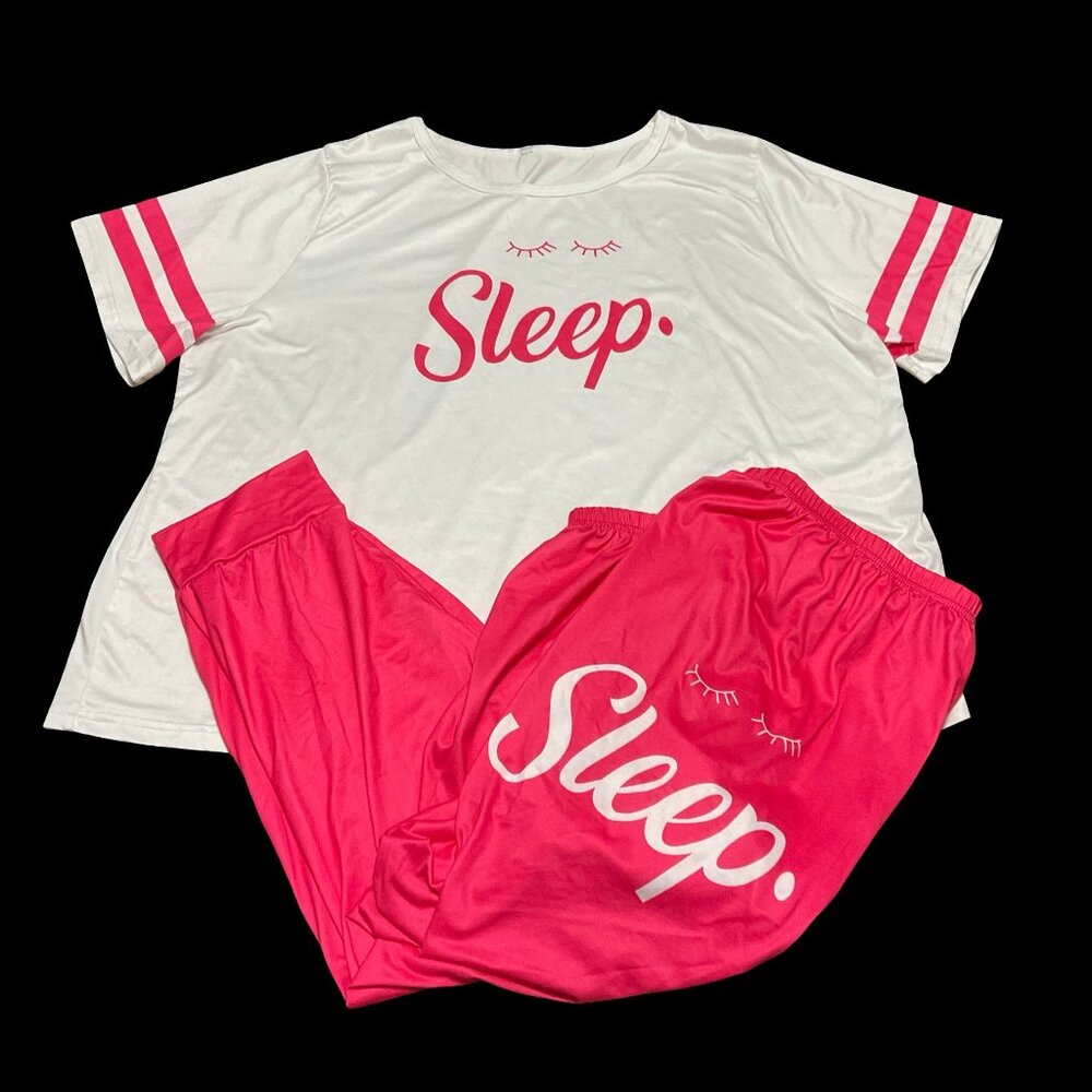 Pink/White Graphic Two Piece Pajama Set